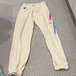 Aviator Nation Kids Cream Joggers with Colorful Stripe